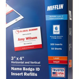 Mifflin 3x4 Badge Inserts 300 Pack – Cardstock, Micro‑Perforated-0