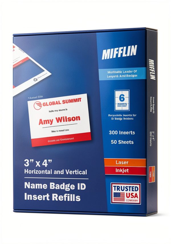 Mifflin 3x4 Badge Inserts 300 Pack – Cardstock, Micro‑Perforated-0
