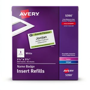Avery Name Badge Inserts 400 White Cardboard 3-1/2 x 2-1/4 in-0
