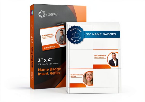 4x3 Inch Name Badge Inserts Laekker Industries 300 White Paper Sheets-0