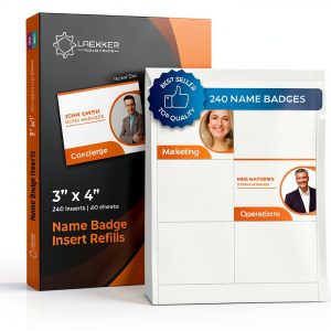 Laekker Industries 4x3 Name Badge Paper Inserts 240 Pack White-0