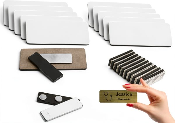 Magnetic Name Tag TSONCR MDF Stainless Steel Badge Set 3x1.2in White-0