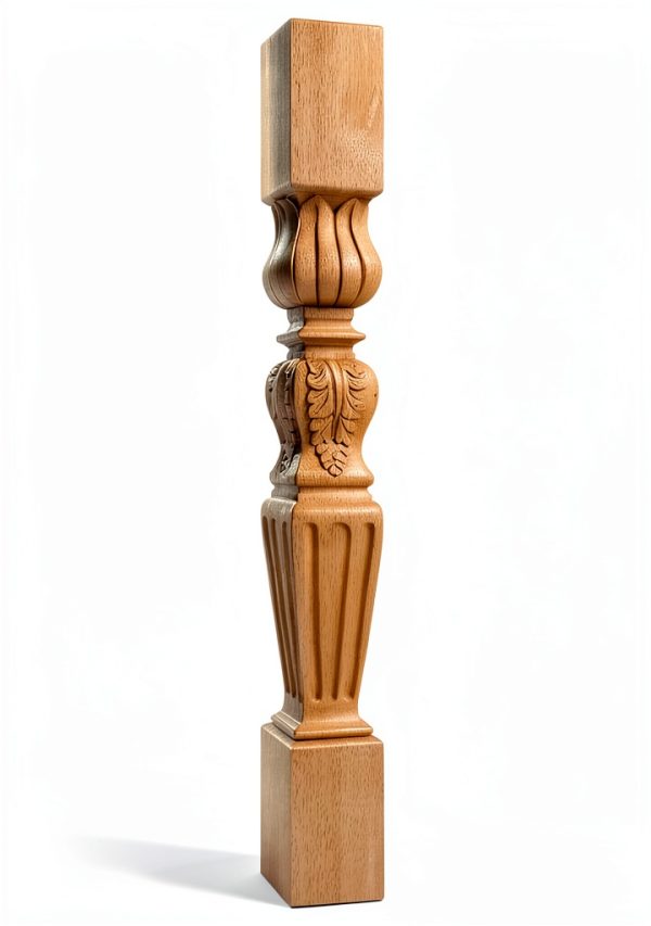 Turned Acanthus Hand Carved Rubberwood Newel Post Hardware Resources-0