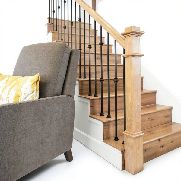 Wood Box Newel Ascension Red Oak Style with Pedestal 56x4½ in-1