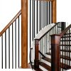 16 Sets Wrought Iron Balusters Straight Hollow Iron Baluster Shoes Bulk Stair Flat Shoe for 1/2 Square Staircase and 2 Pcs Red Oak Stair Newel Post, Satin Black-3