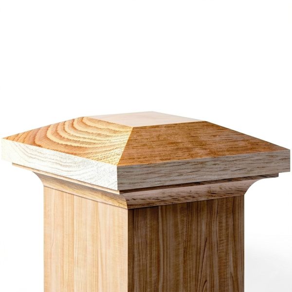 Sasylvia 2 Pcs Wood Newel Post Flat Peak Red Oak Newel Post Cap Mounting Kit for Indoor Stair Outdoor Fences Mailboxes Decks (3.5 x 3.5 Inch)-2