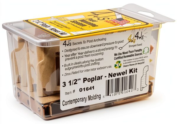 4Js Newel Post Fastener, 3 1/2" Poplar Contemporary Molding-3
