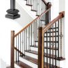 16 Sets Wrought Iron Balusters Straight Hollow Iron Baluster Shoes Bulk Stair Flat Shoe for 1/2 Square Staircase and 2 Pcs Red Oak Stair Newel Post, Satin Black-4