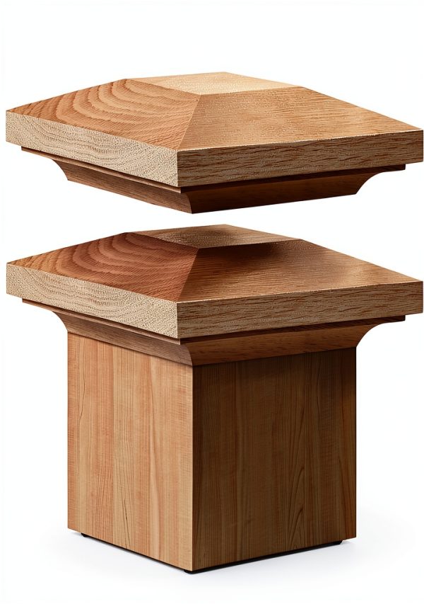 Sasylvia 2 Pcs Wood Newel Post Flat Peak Red Oak Newel Post Cap Mounting Kit for Indoor Stair Outdoor Fences Mailboxes Decks (3.5 x 3.5 Inch)-0