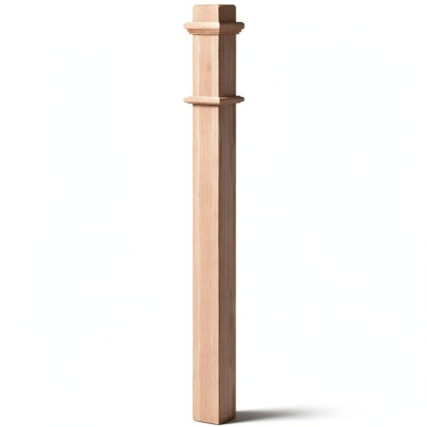 3 1/2 x 48 Inch Square Newel Post Red Oak Solid Wood Box Newel Wood Porch Columns Staircase Post, Plain Style for Remodeling Stair Railing Banister Indoor Interior-0