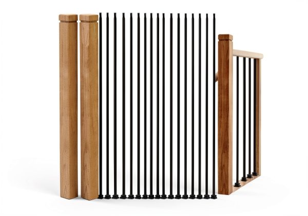 16 Sets Wrought Iron Balusters Straight Hollow Iron Baluster Shoes Bulk Stair Flat Shoe for 1/2 Square Staircase and 2 Pcs Red Oak Stair Newel Post, Satin Black-0