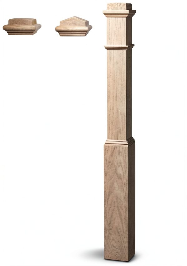 White Oak 4592 5 inch Adjustable Style Wood Box Newel Post for Stair Remodeling-1