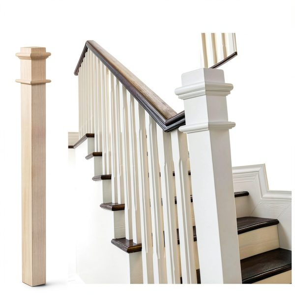 3 x 48 Wood Box Newel Stair Newel Post Solid Poplar Notched Interior Railing Newel Stair Post Wood Balusters for Staircase Handrails-4