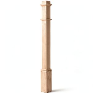 56 Inch Large Red Oak Wood Box Newel Post with 3 1/2" Post and 4 1/2" Sleeve Solid Wood Contemporary Style Stair Newel with Pedestal for Stair Remodeling-0