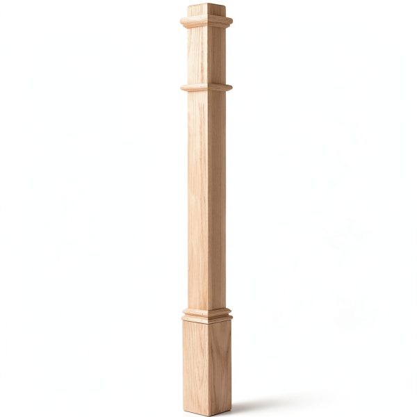 56 Inch Large Red Oak Wood Box Newel Post with 3 1/2" Post and 4 1/2" Sleeve Solid Wood Contemporary Style Stair Newel with Pedestal for Stair Remodeling-0