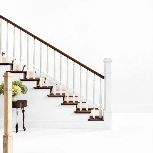 56 Inch Large Red Oak Wood Box Newel Post with 3 1/2" Post and 4 1/2" Sleeve Solid Wood Contemporary Style Stair Newel with Pedestal for Stair Remodeling-6