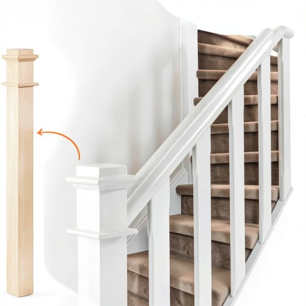 3 x 48 Wood Box Newel Stair Newel Post Solid Poplar Notched Interior Railing Newel Stair Post Wood Balusters for Staircase Handrails-3