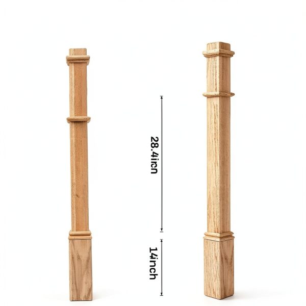 56 Inch Large Red Oak Wood Box Newel Post with 3 1/2" Post and 4 1/2" Sleeve Solid Wood Contemporary Style Stair Newel with Pedestal for Stair Remodeling-1
