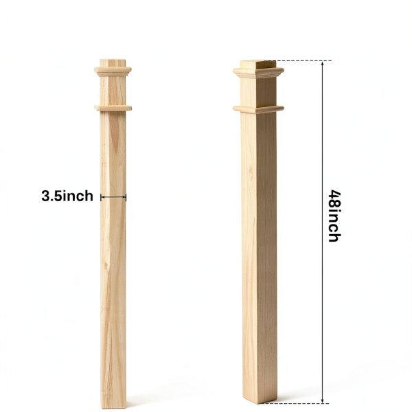 3 x 48 Wood Box Newel Stair Newel Post Solid Poplar Notched Interior Railing Newel Stair Post Wood Balusters for Staircase Handrails-1